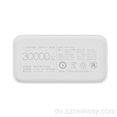 Original Xiaomi Power Bank 3 30000mAh Schnellladung